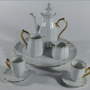 Vintage White and Gold Braum Bros Mini Porcelain Tea Set with Tray
